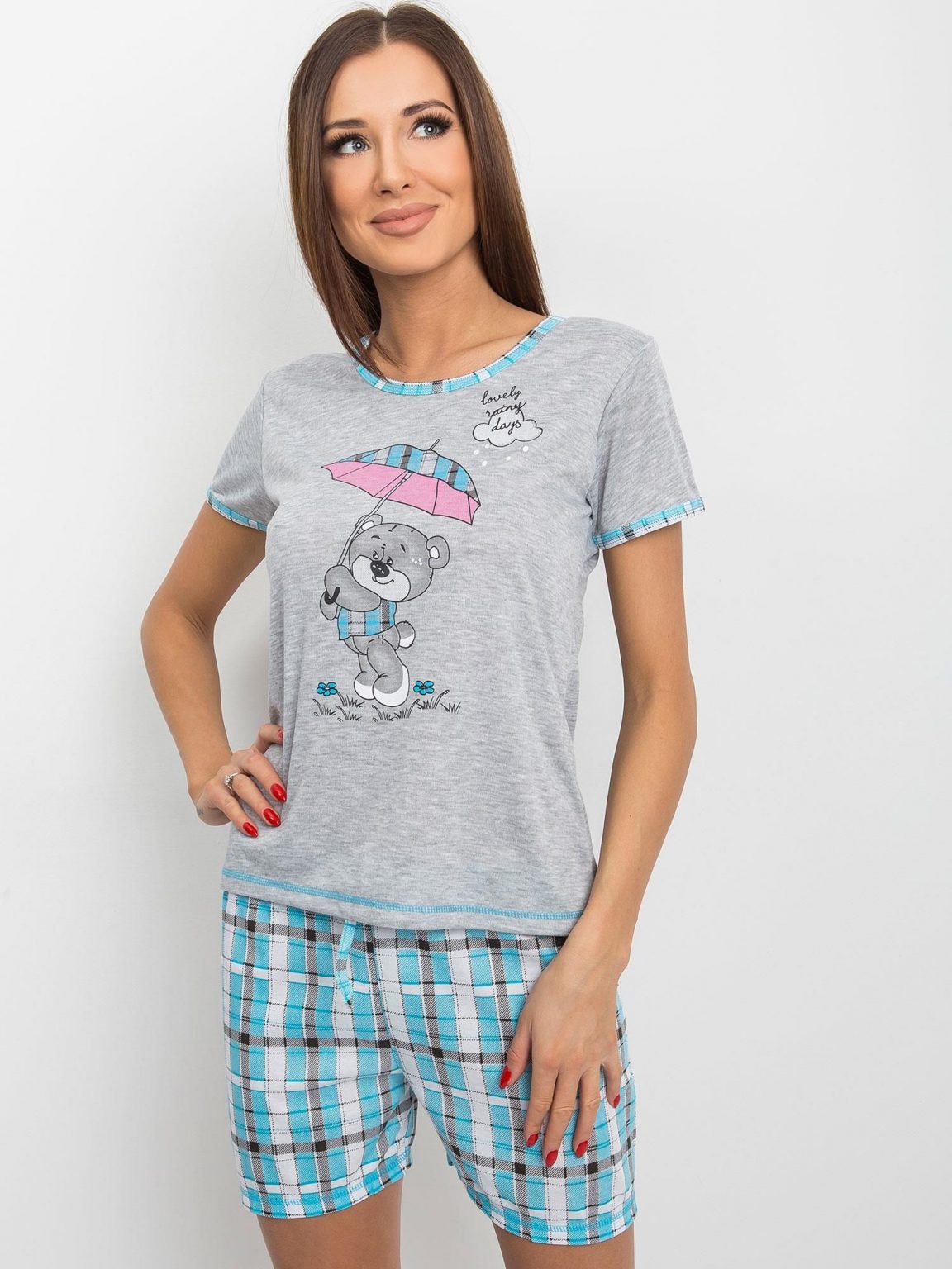 Szaro-turkusowa damska piżama