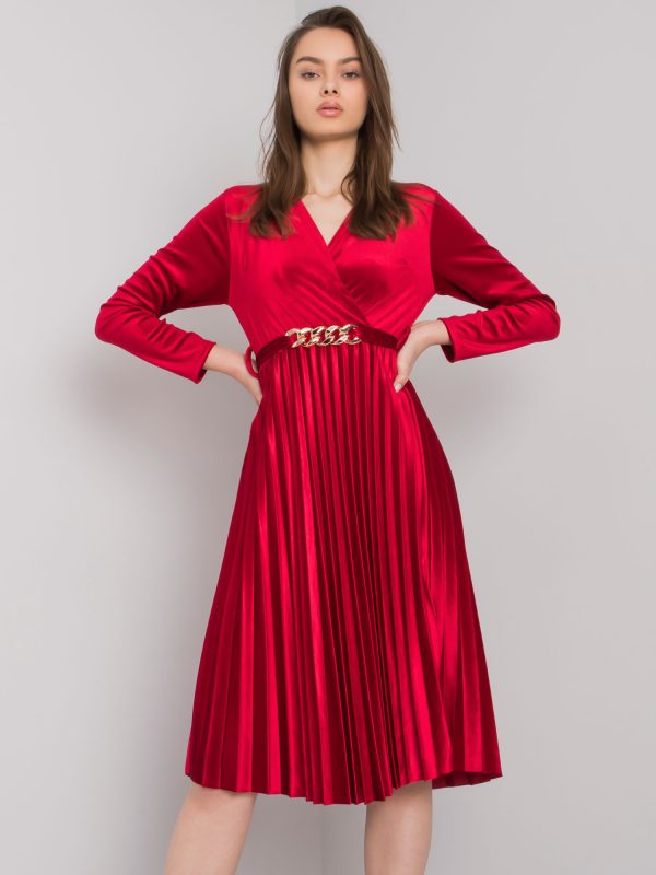 Czerwona sukienka welurowa z wiązaniem Vernazza