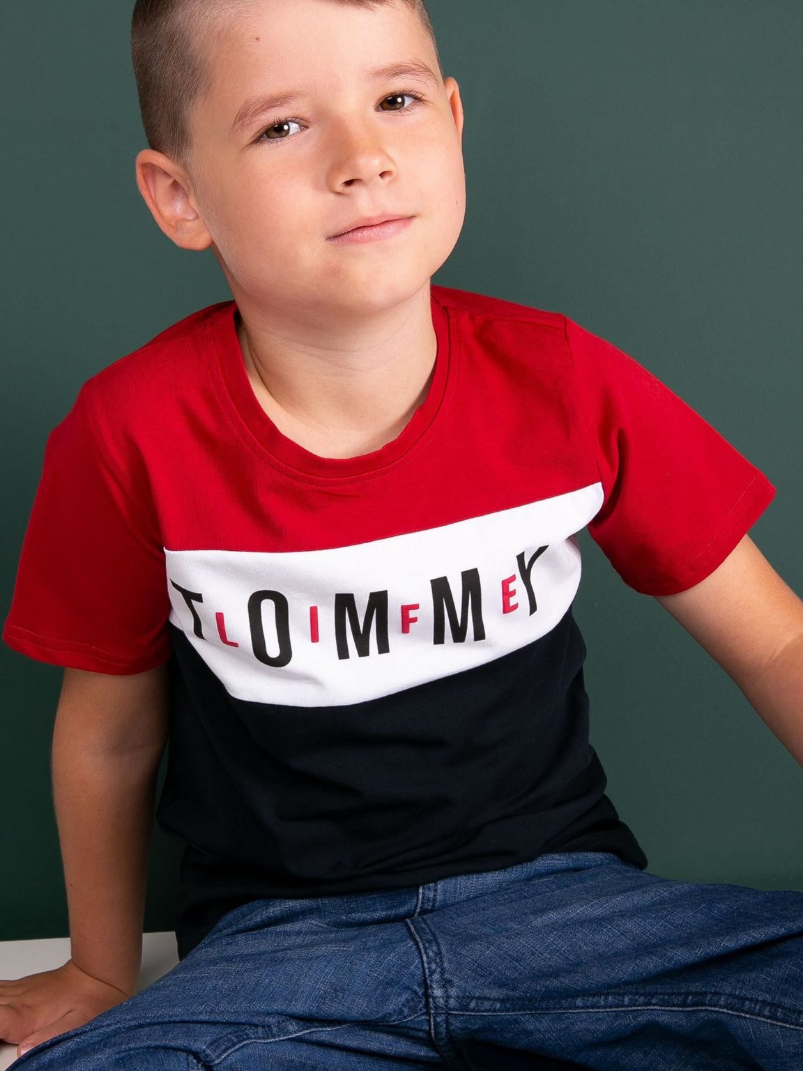 TOMMY LIFE Czerwono-granatowy t-shirt chłopięcy