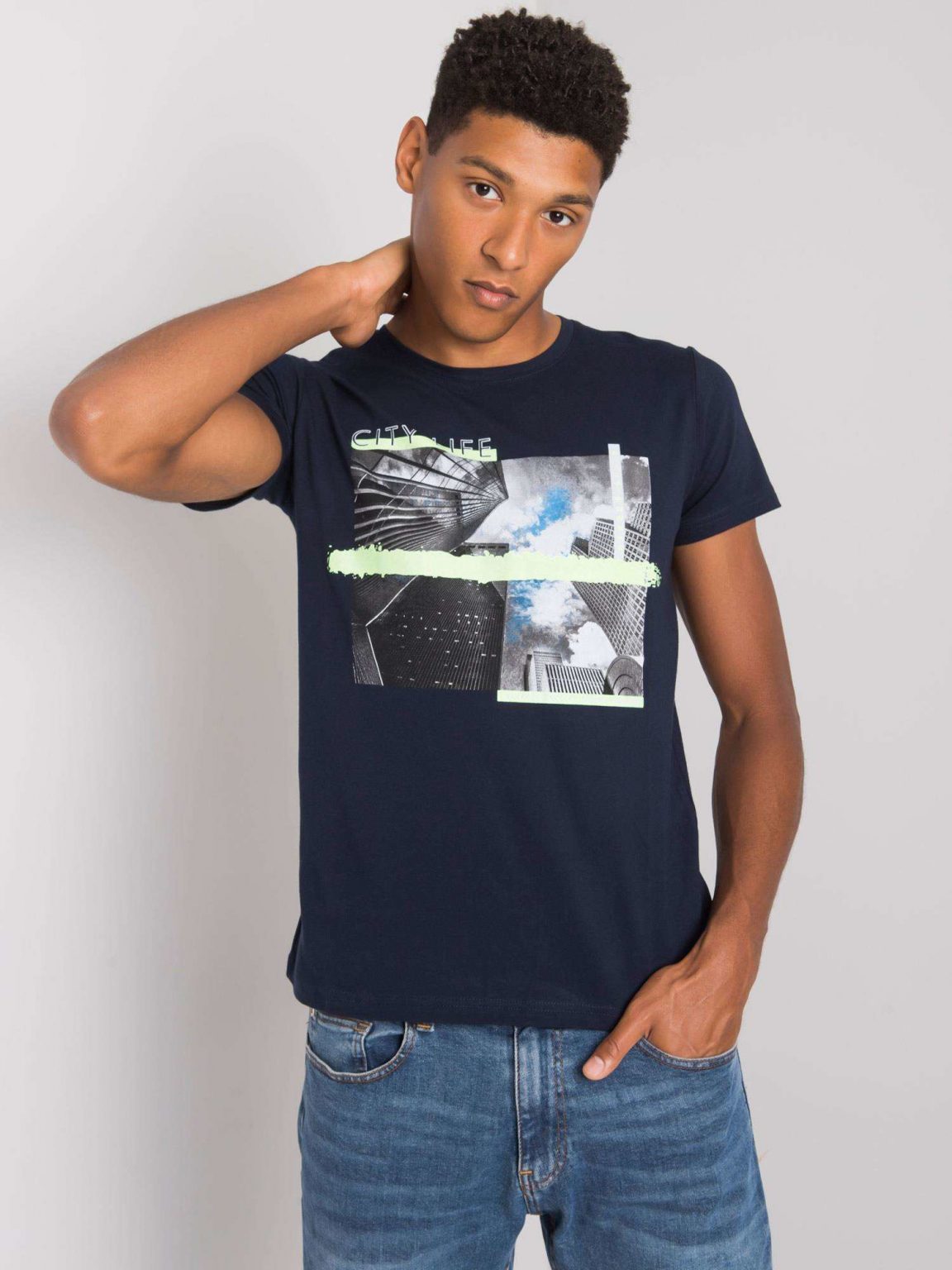 Granatowy t-shirt męski z printem Deacon