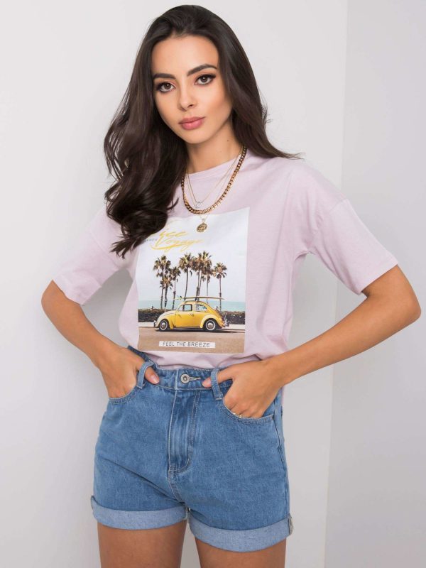 Liliowy t-shirt z printem Valentina