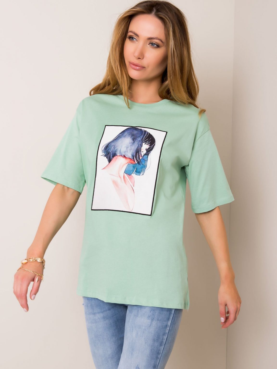 Miętowy t-shirt Girl RUE PARIS