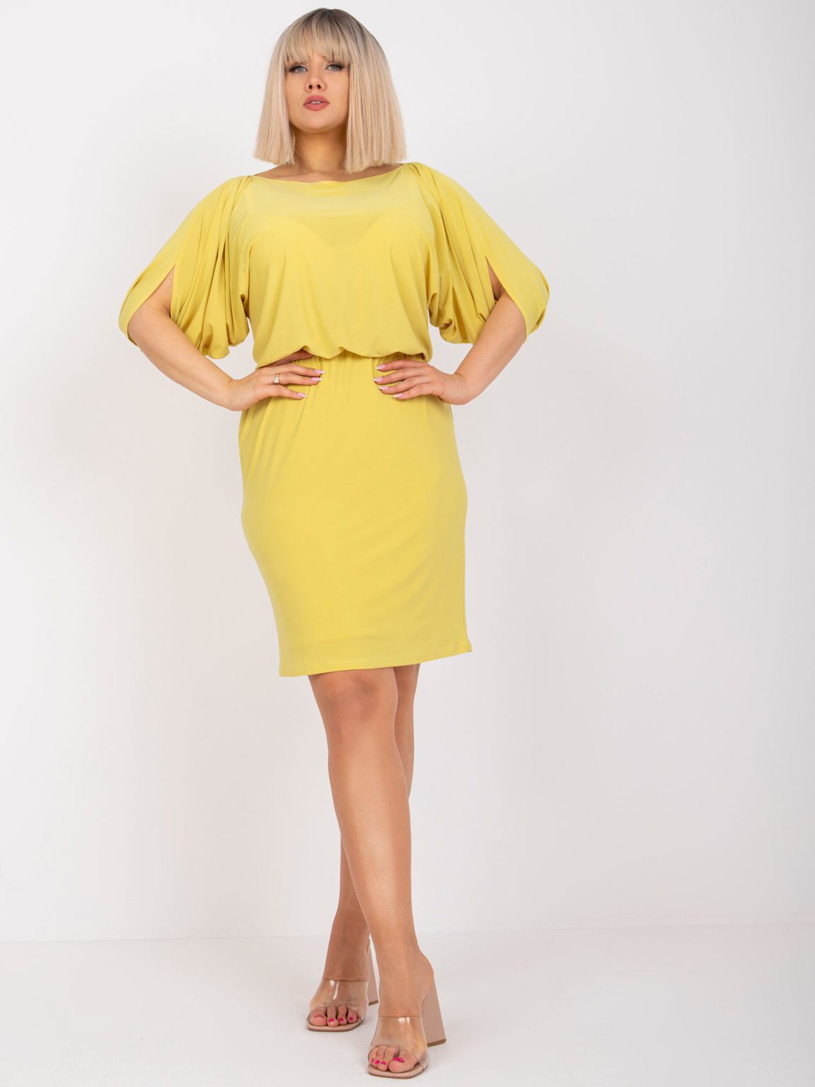 Hurtownia Żółta sukienka plus size z luźnymi rękawami Tianna
