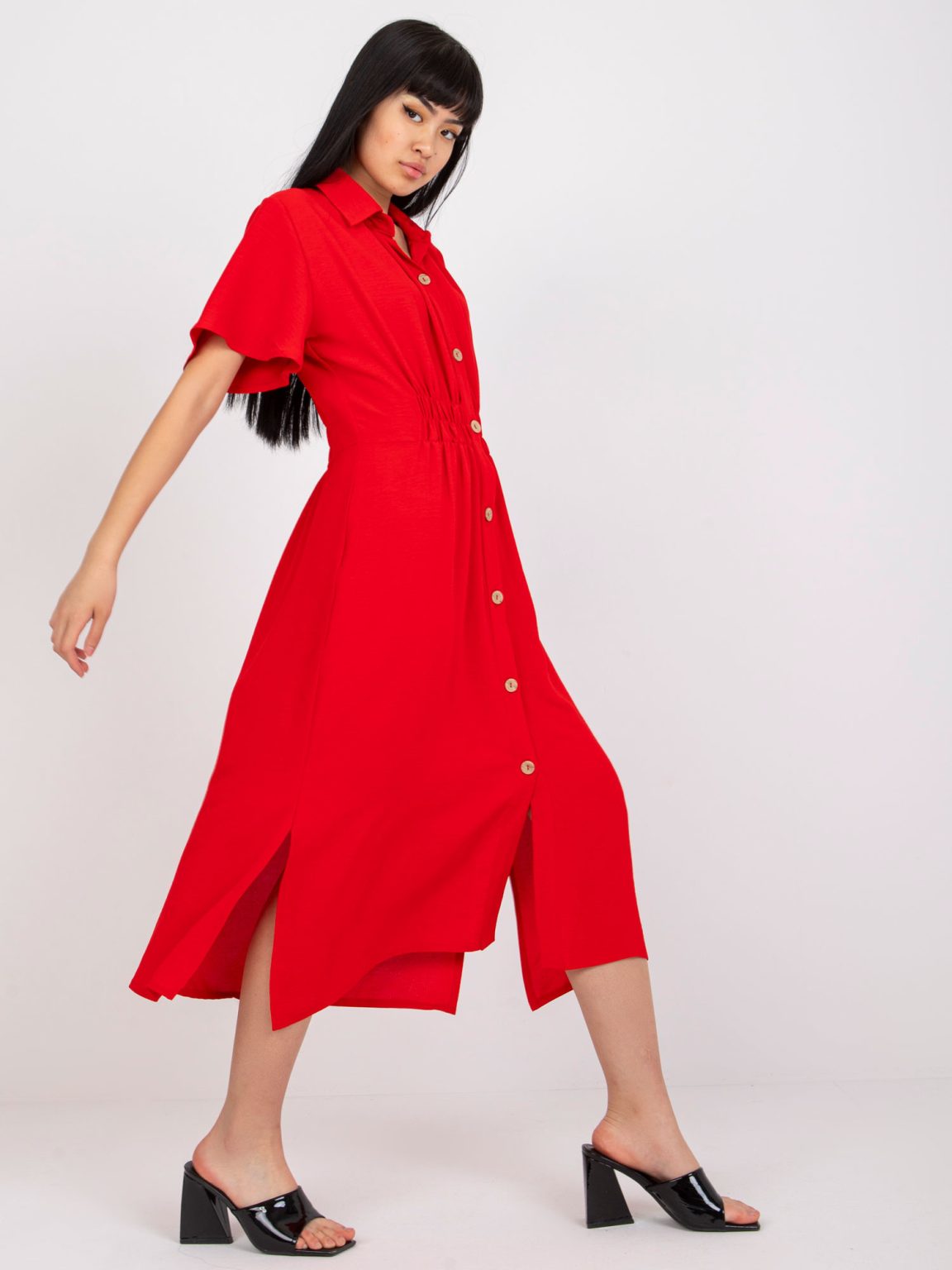 Hurtownia Czerwona sukienka szmizjerka midi RUE PARIS