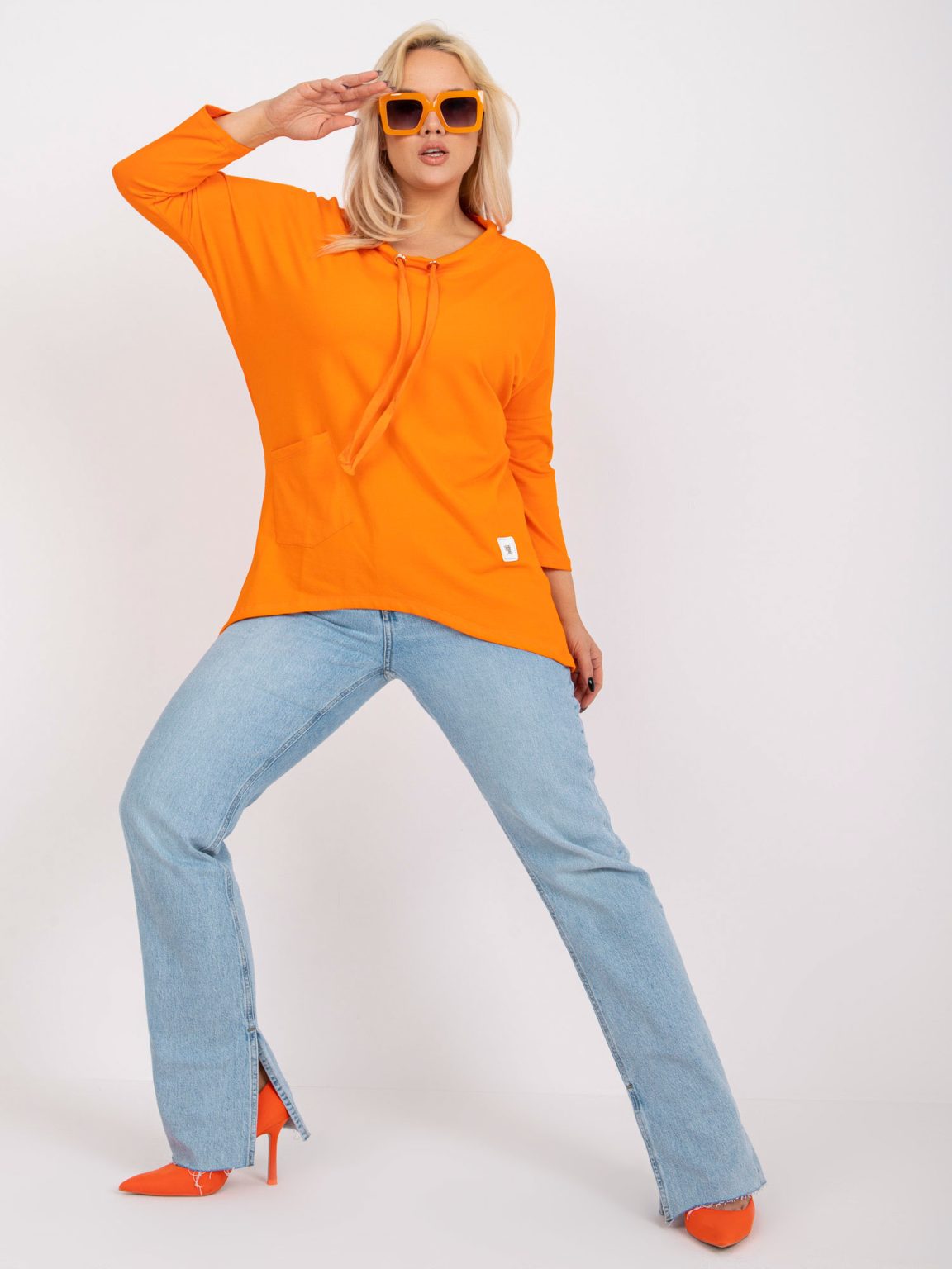 Hurtownia Pomarańczowa bawełniana bluzka plus size basic