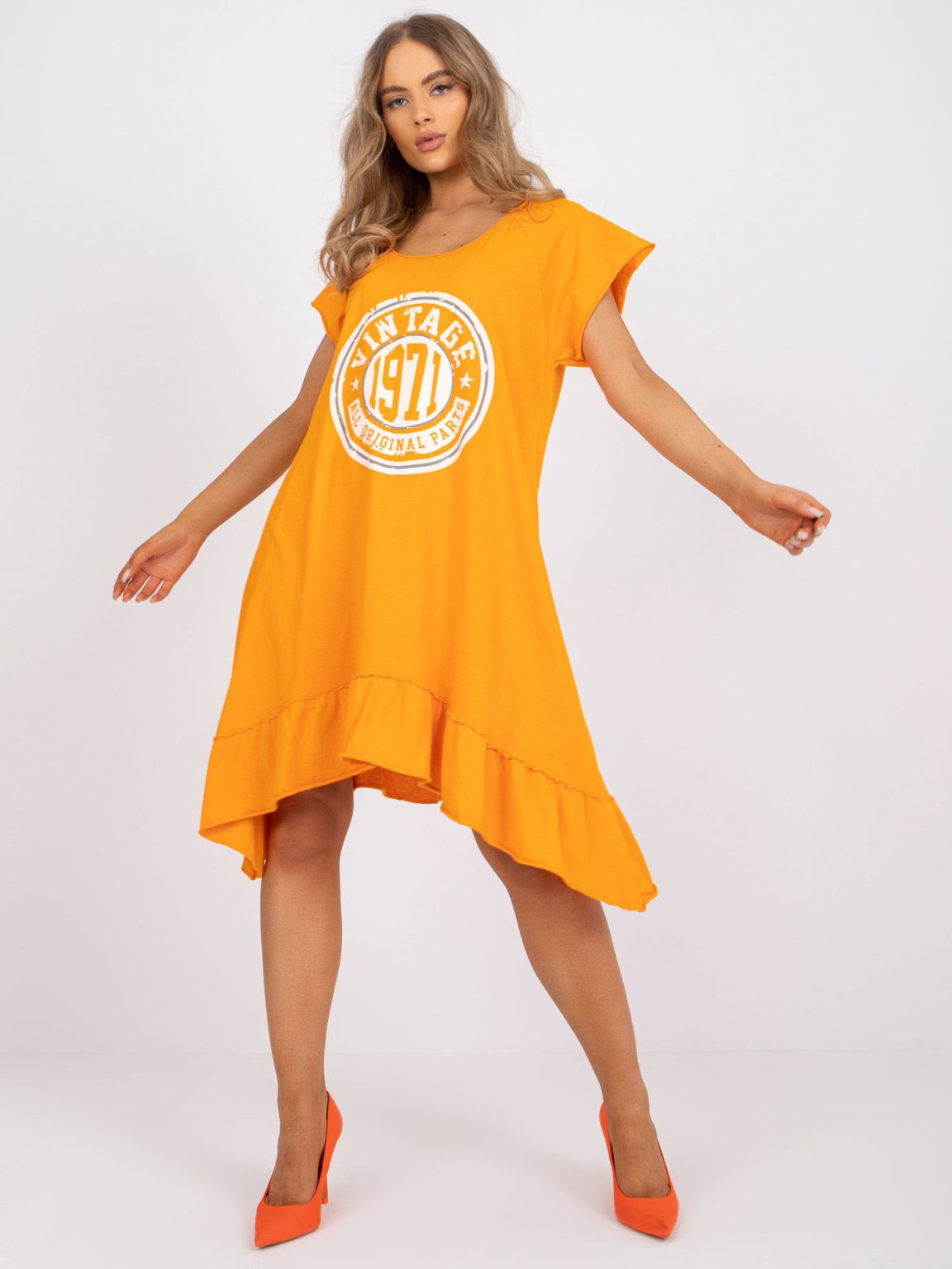 Hurtownia Pomarańczowa sukienka na co dzień z bawełny