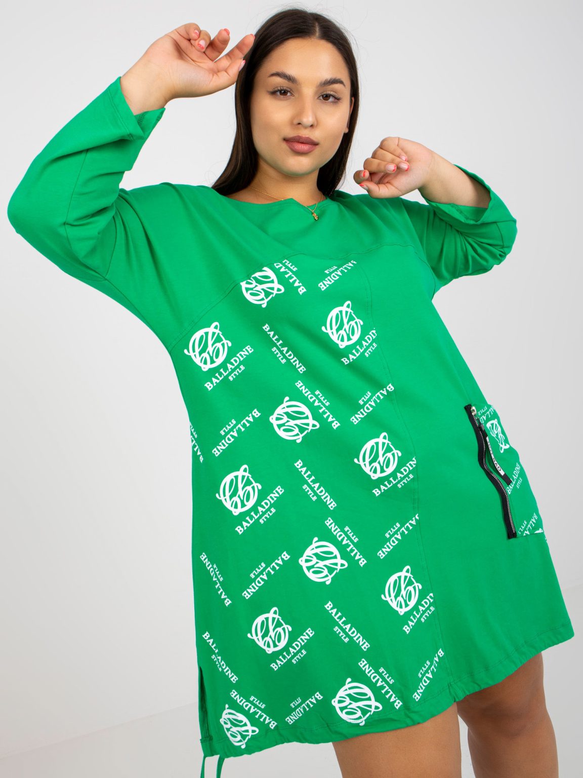 Hurtownia Zielona bawełniana tunika plus size z printami