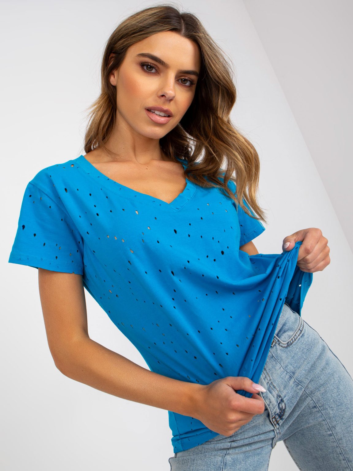 Hurtownia Niebieski jednokolorowy t-shirt z bawełny