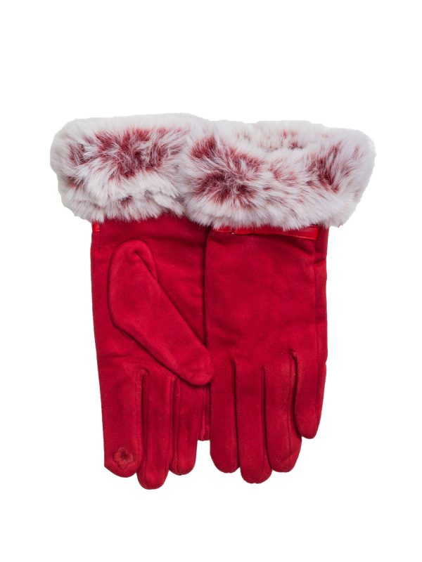 Hurtownia Czerwone rękawiczki zimowe z futerkiem