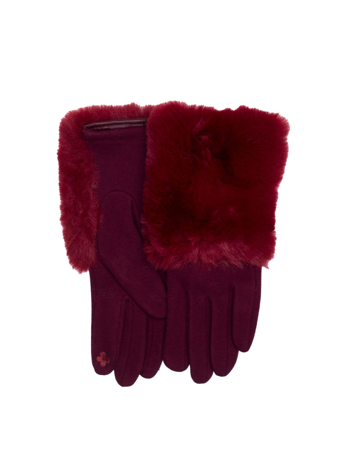 Hurtownia Bordowe rękawiczki zimowe z futerkiem