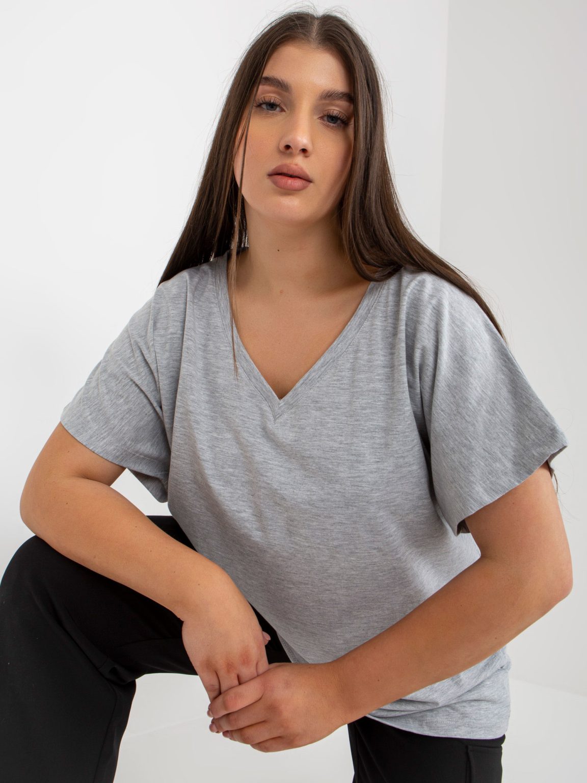 Hurtownia Szary melanżowy bawełniany t-shirt plus size basic