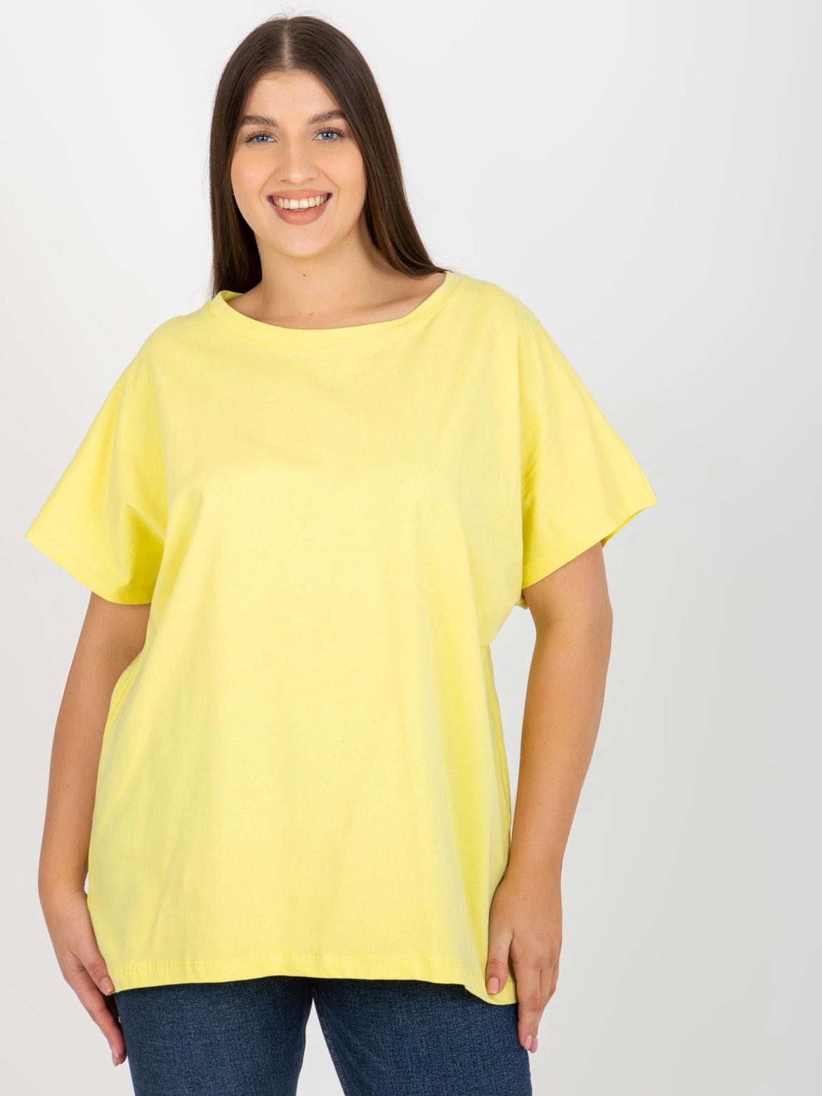Hurtownia Jasnożółty t-shirt plus size basic bawełniany