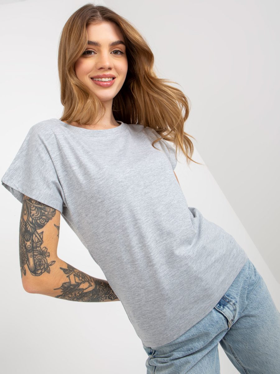 Hurtownia Szary damski t-shirt basic z bawełny