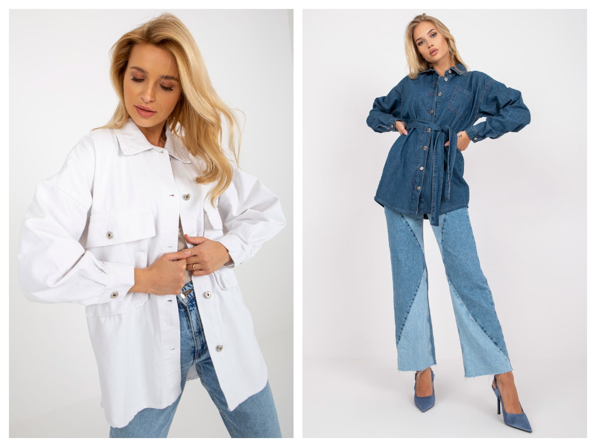 Blugi denim pentru femei într-un look rocie