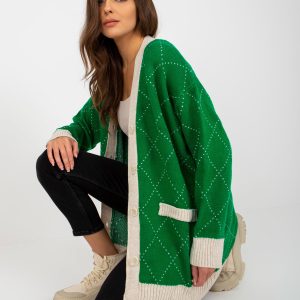 Comert con ridicata Cardigan verde deschis cu nasturtium RUE PARIS