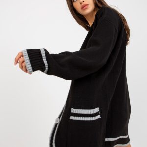 Cardigan lung supradimensionat negru cu ridicata RUE PARIS