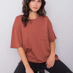 Comert cu tricou ridicat din bumbac maro Noor RUE PARIS