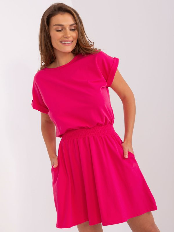 Comert cu rochie de bază roz inchis ridicata cu buzunar RUE PARIS