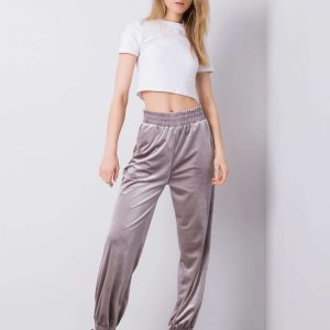 Comert cu ridicata Pantaloni de antrenament gri din velur Dianne RUE PARIS