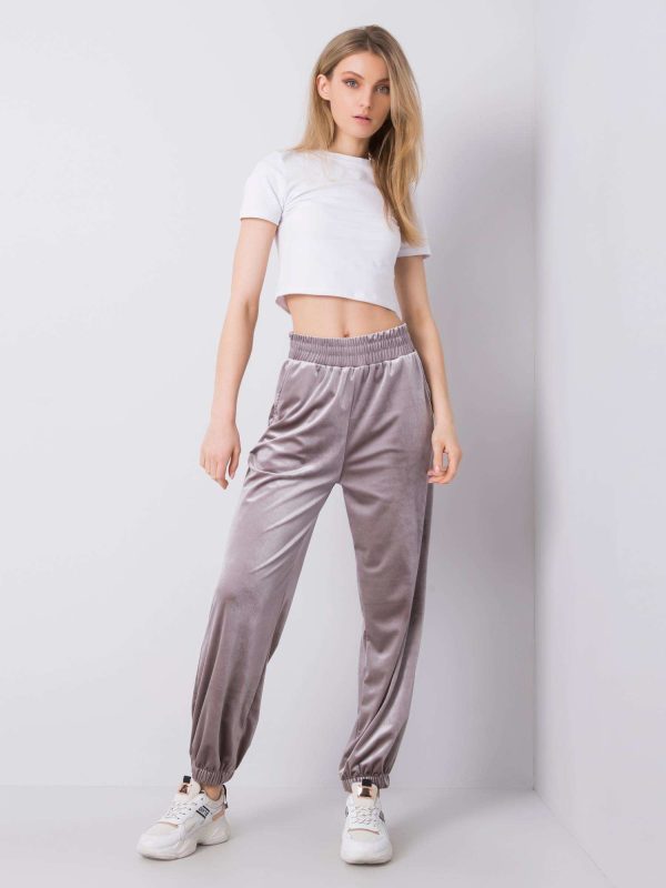 Comert cu ridicata Pantaloni de antrenament gri din velur Dianne RUE PARIS