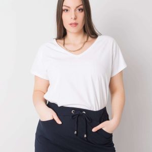 Mănâncă cu tricou alb ridicat cu pisică în V al lui Cassie plus size