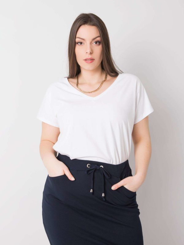 Mănâncă cu tricou alb ridicat cu pisică în V al lui Cassie plus size