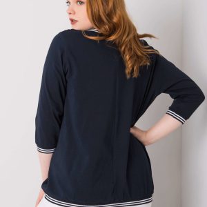 Comert cu ridicata Albastru Navy Bluza marimi mari cu perle