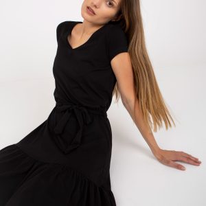 Comert cu ridicata Rochie neagra din bomac cu cravata RUE PARIS