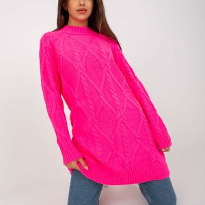 Comert cu rochie ridicata mini roz fluo cu impletituri RUE PARIS