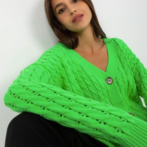 Cardigan cu cardigan verde deschis fluo cu panglici RUE PARIS