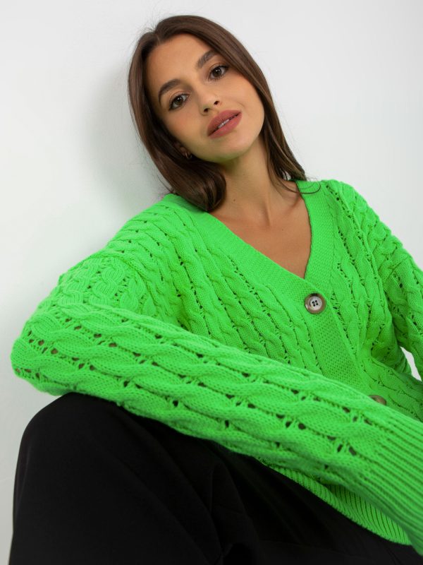 Cardigan cu cardigan verde deschis fluo cu panglici RUE PARIS