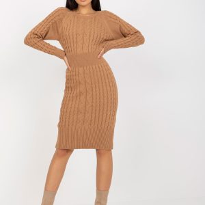 Mănâncă cu rochie de cămilă creion în tricot cu imprimeu RUE PARIS