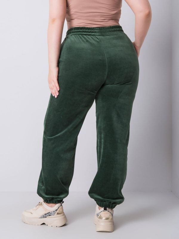 Comert cu ridicata Jackie RUE PARIS pantaloni de antrenament din piele intoarsa verde inchis