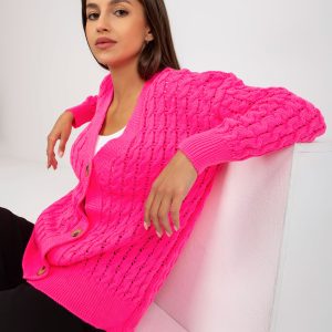 Cardigan ridicat cu cardigan roz deschis fluo cu panglici RUE PARIS