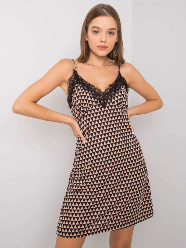 Comert cu ridicata Rochie bej si negru cu model Emeline RUE PARIS