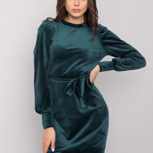 Mănâncă cu rochie de velur verde închis cu curea Amaliee