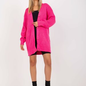 Comert cu ridicata Cardigan roz fluo cu nasturtiu decorativ RUE PARIS