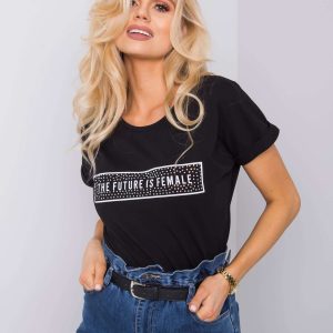 Tranzacționează cu Tricou negru ridicol cu aplicațiile Abbie RUE PARIS