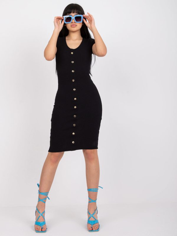 Comert cu ridicata Rochie creion negru cu nasturi RUE PARIS