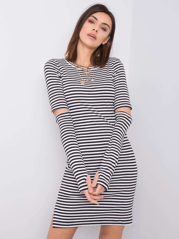 Comert cu ridicata Rochie Adelaide RUE PARIS cu dungi albe si negre