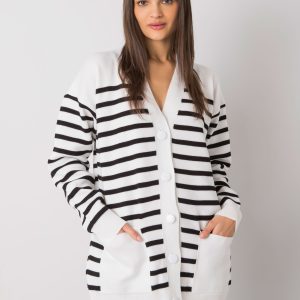 Cardigan cu tricou ridicat cu dungi ecru Majestic RUE PARIS