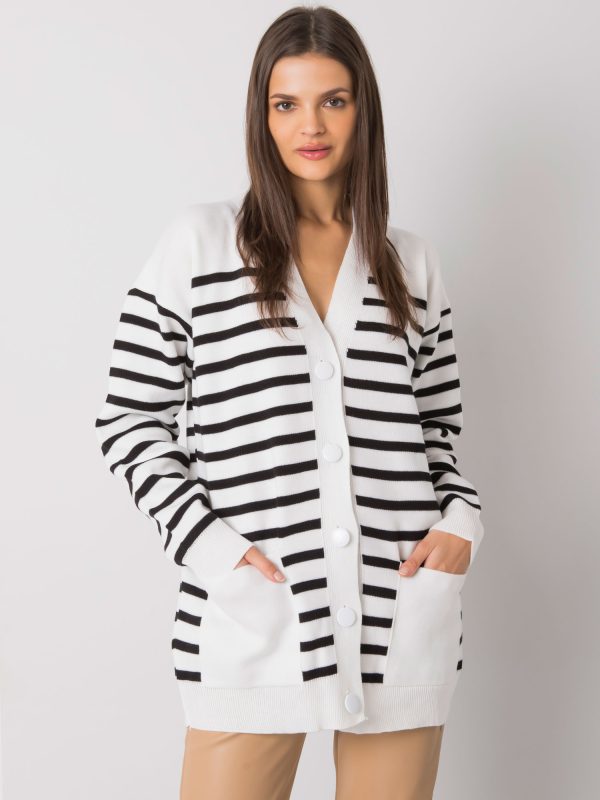 Cardigan cu tricou ridicat cu dungi ecru Majestic RUE PARIS