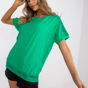 Comert cu ridicata Bluza casual verde cu decolteu rotund