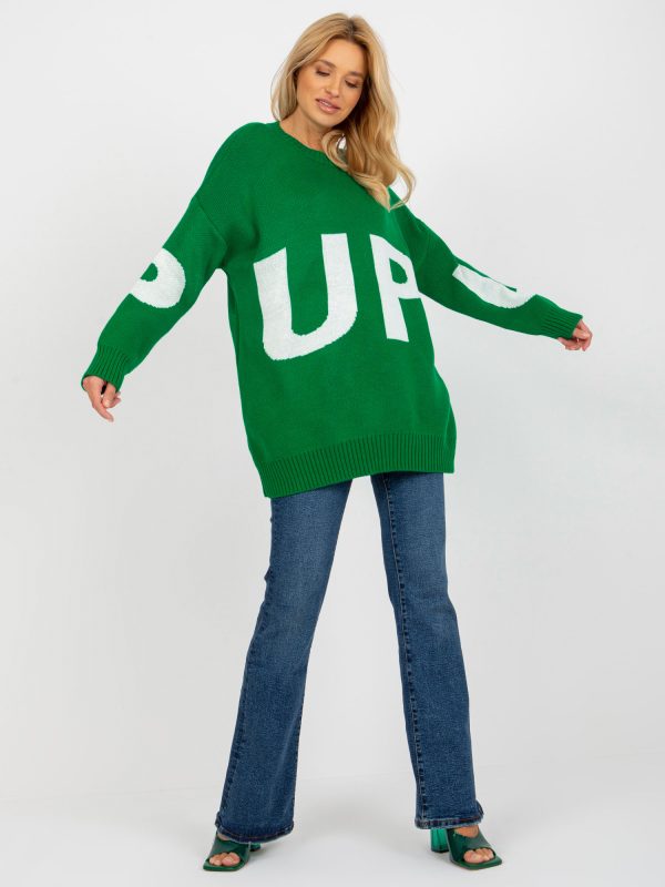 Cumpărați cu pulover verde supradimensionat ridicol cu inscripția RUE PARIS