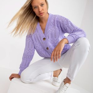 Comert with ridicata Pulover deschis din polka amarata violet cu nasturi RUE PARIS