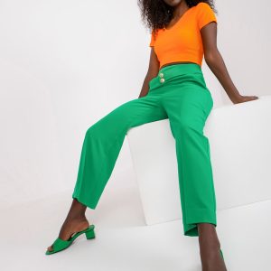 Comert con ridicata Pantaloni eleganti din material textil verde cu cordon RUE PARIS