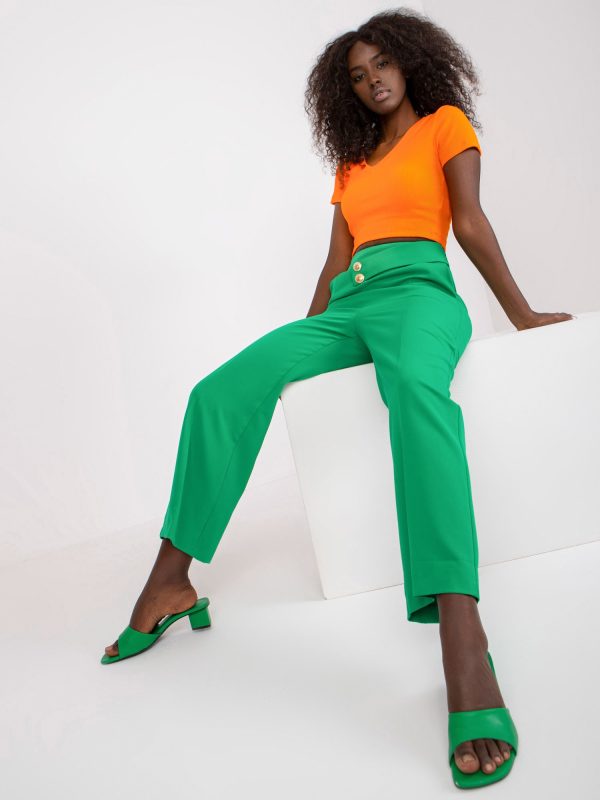 Comert con ridicata Pantaloni eleganti din material textil verde cu cordon RUE PARIS