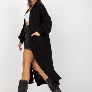 Comert cu ridicata Cardigan maxi negru cu maneca lunga RUE PARIS