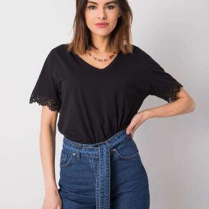 Cumpărați cu tricou negru ridicol cu dantelă Celeste RUE PARIS