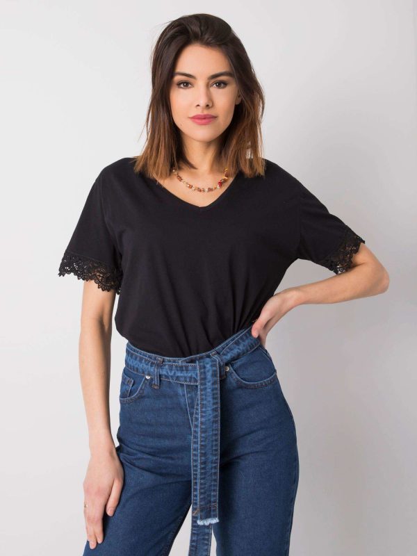 Cumpărați cu tricou negru ridicol cu dantelă Celeste RUE PARIS